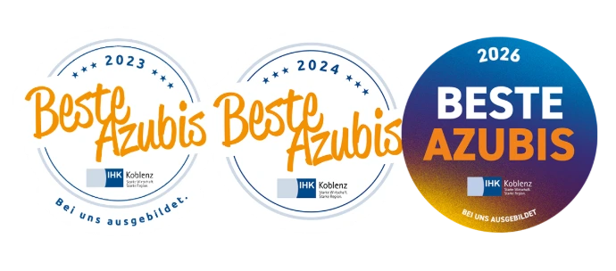 Auszeichnungen „Beste Azubis“ der IHK Koblenz 2023, 2024 und 2026